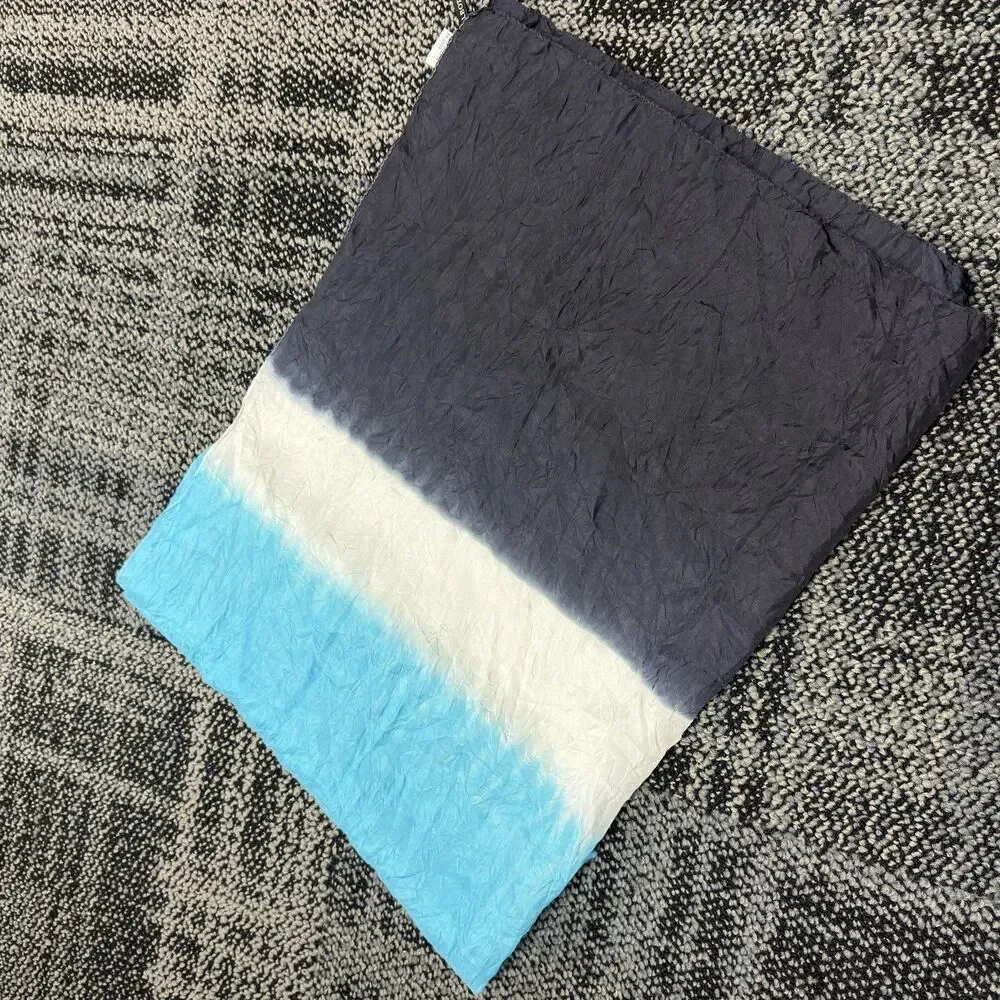 Talbots 100% Silk Scarf Wrap Blue Black White Ombré 29x70 Long Oblong Lightweigh